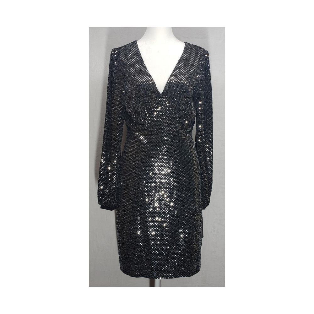 Alexa B Nites Silver Sequin Party Dress  Sz 8 Cyberchic Glam Cocktail Holiday
